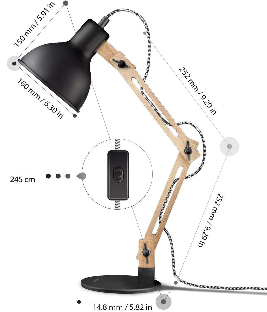 Industrial Adjustable Wooden Desk Lamp Solid Wood Iron Articulated Arms E27