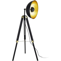 Industrial Cinema Floor Lamp Black Gold Steel Wood E27
