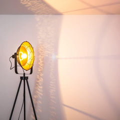 Industrial Cinema Grilled Loft Floor Lamp Wood Steel Grille Shade E27