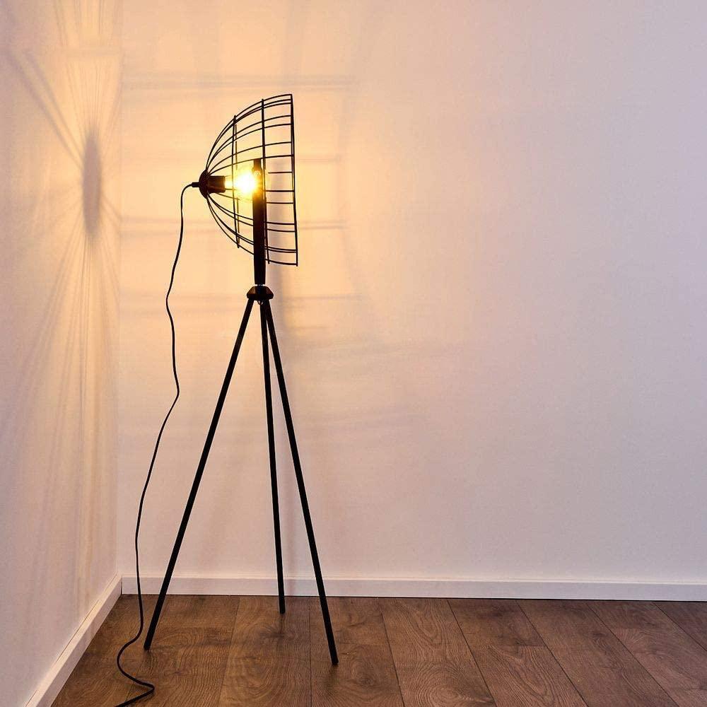 Industrial Cinema Floor Lamp Moon Brut Raw Steel Wood E27