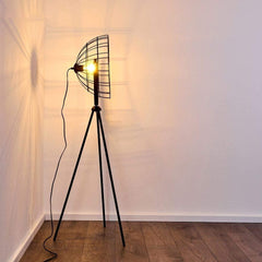 Industrial Cinema Floor Lamp Moon Brut Raw Steel Wood E27