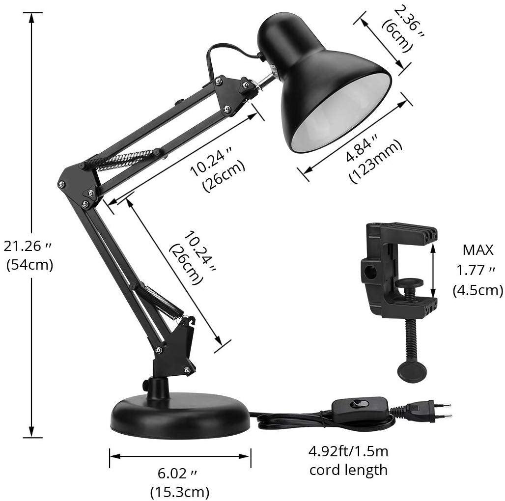 Articulated Industrial Desk Lamp Adjustable Arm Clamp Base E27 Max 40W