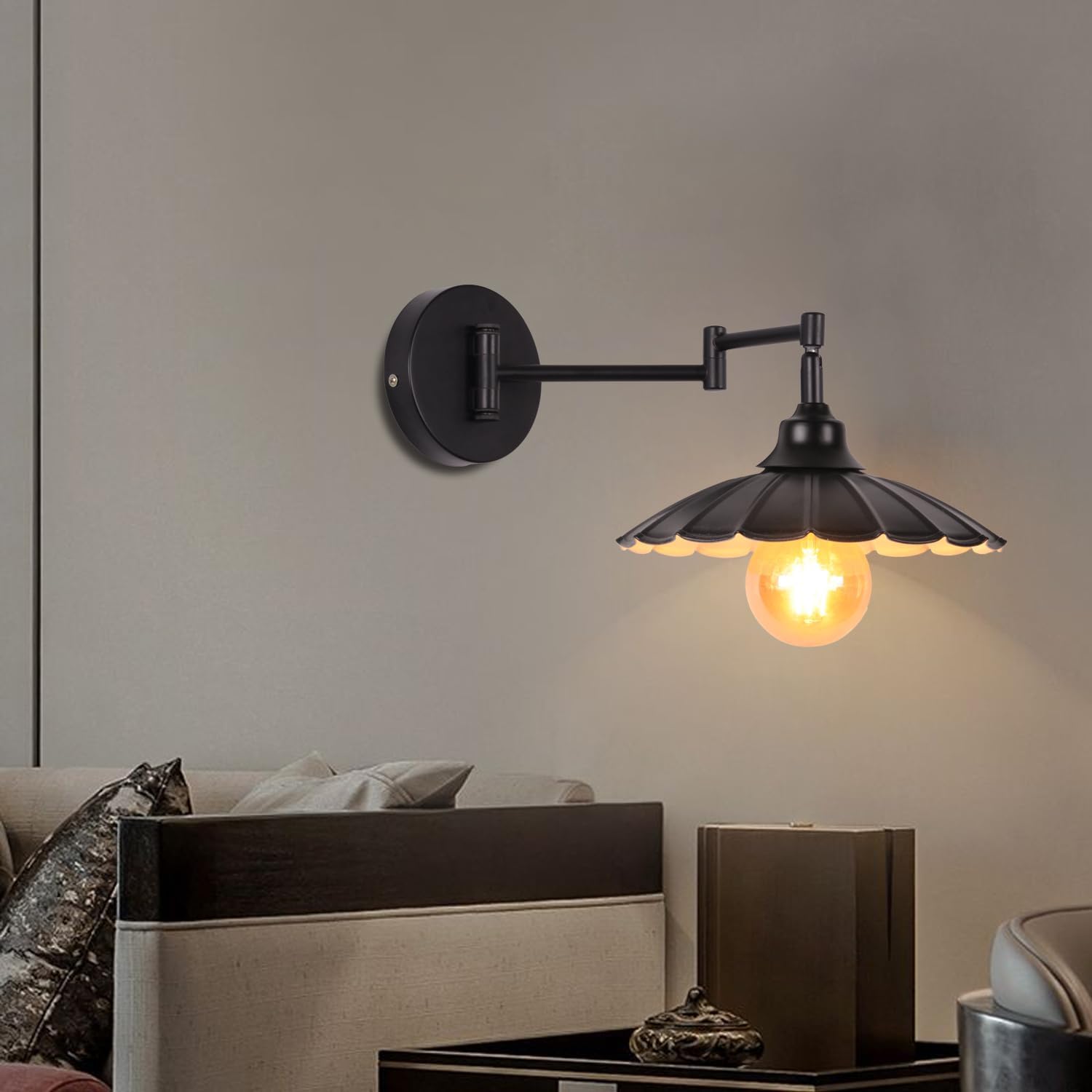 Vintage Articulated Wall Light Matt Black E27 360° Rotation 280° Head