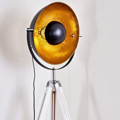 Moon XL Industrial Cinema Floor Lamp White Base Wood Metal E27