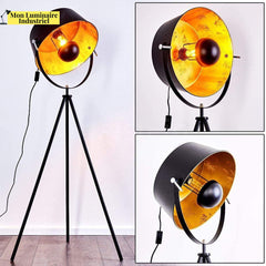 Moon Like Industrial Cinema Floor Lamp Wood Unfinished Steel E27