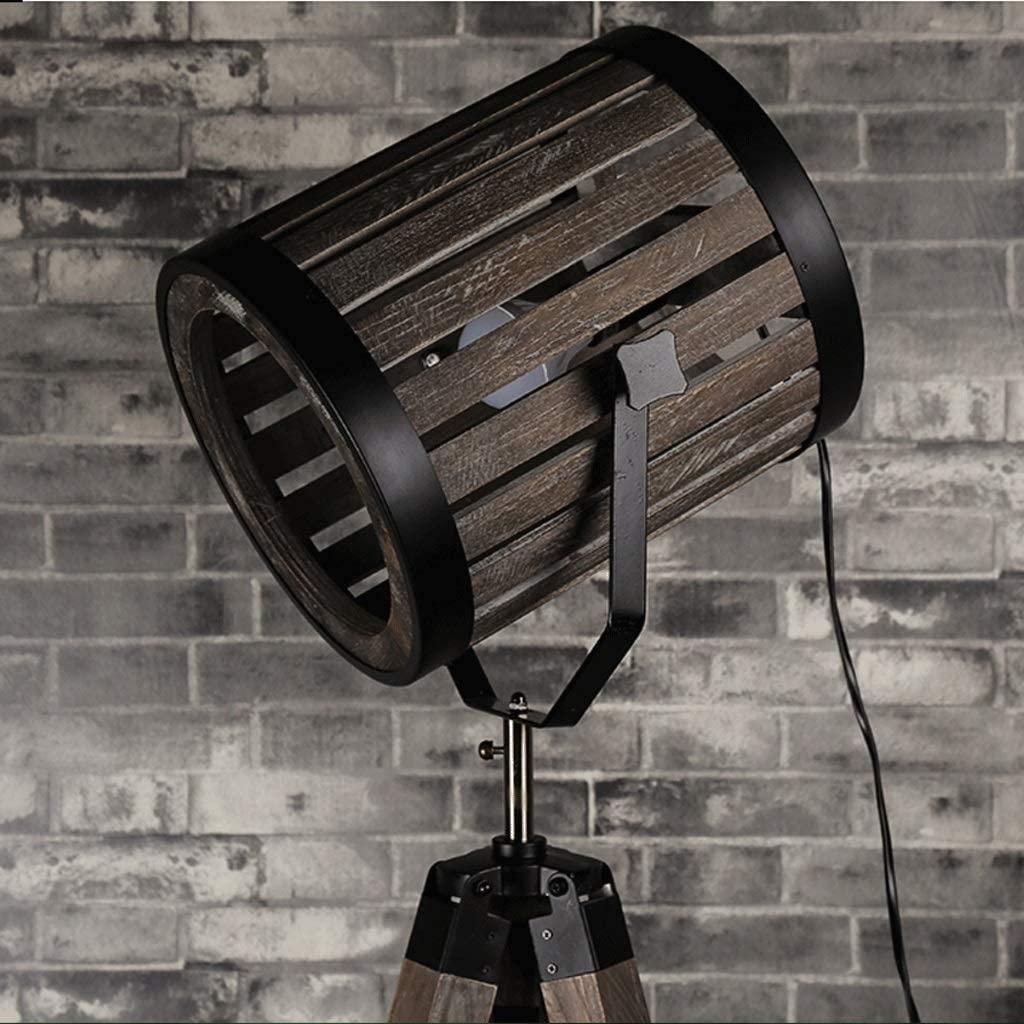 Industrial Cinema Barrel Floor Lamp Wood Metal Shade E27