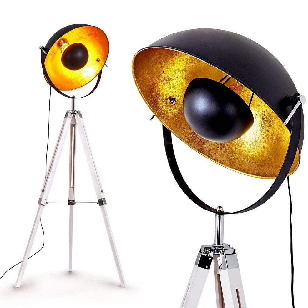 Moon XL Industrial Cinema Floor Lamp White Base Wood Metal E27