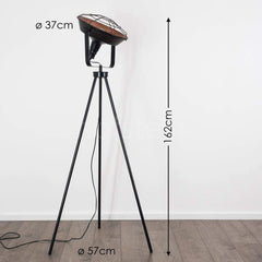 Industrial Cinema Grilled Loft Floor Lamp Wood Steel Grille Shade E27