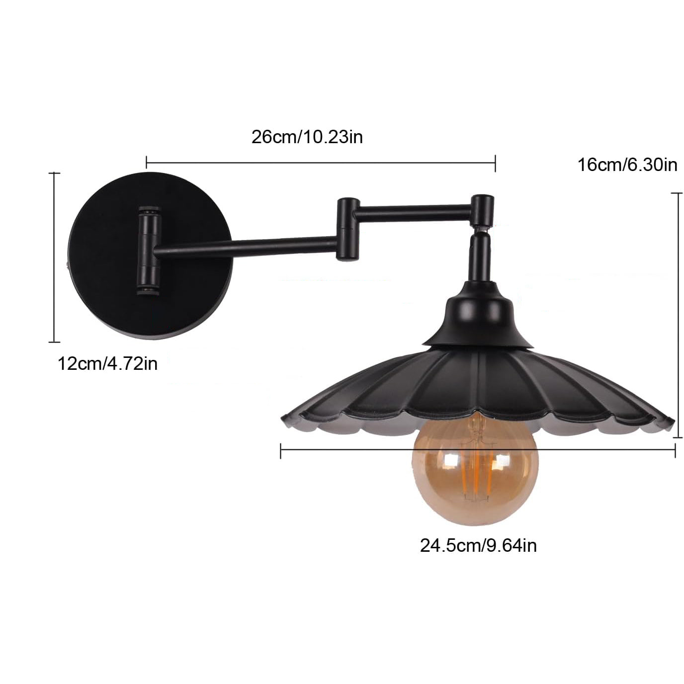 Vintage Articulated Wall Light Matt Black E27 360° Rotation 280° Head