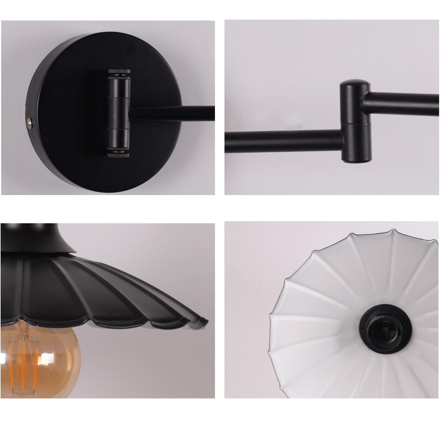 Vintage Articulated Wall Light Matt Black E27 360° Rotation 280° Head