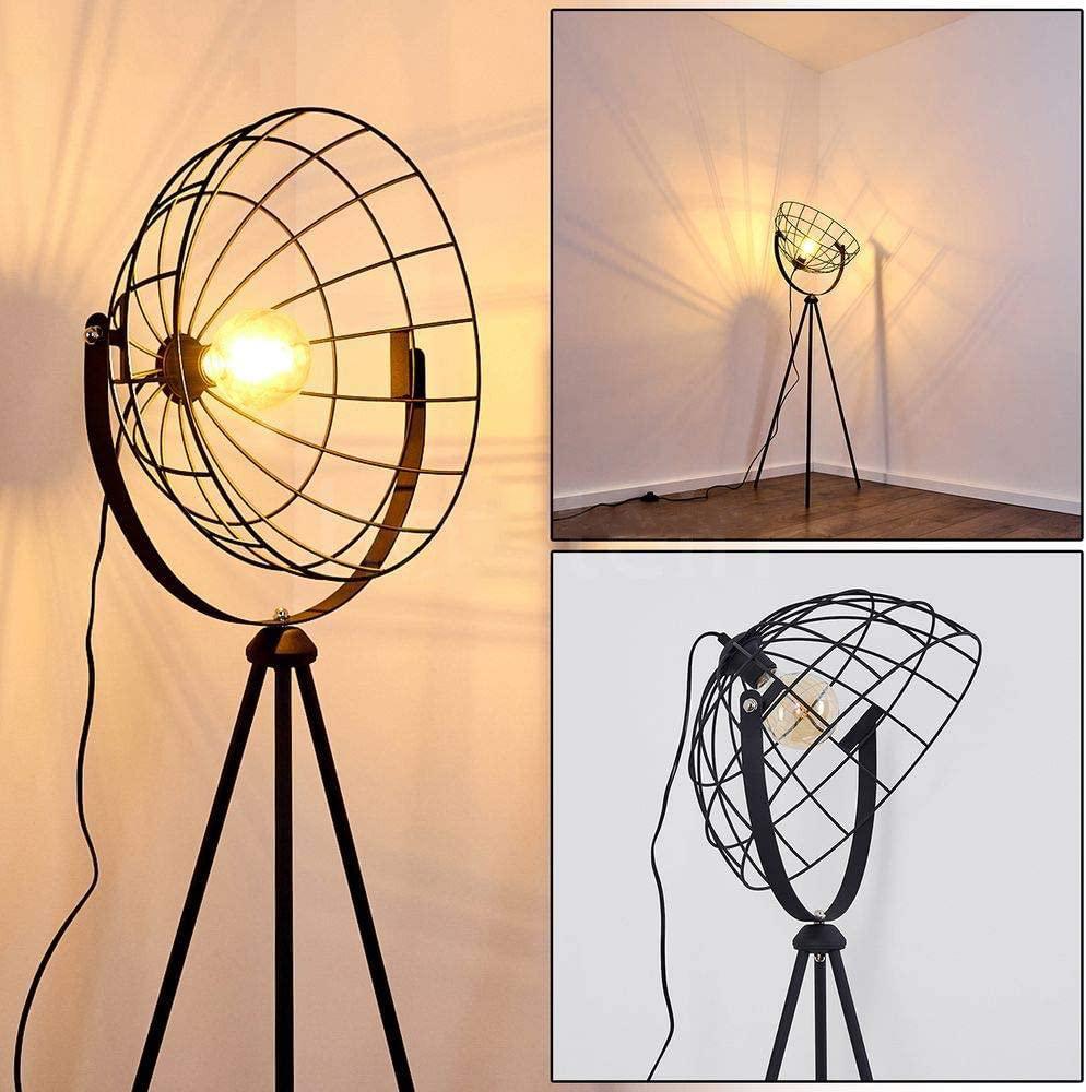 Industrial Cinema Floor Lamp Moon Brut Raw Steel Wood E27