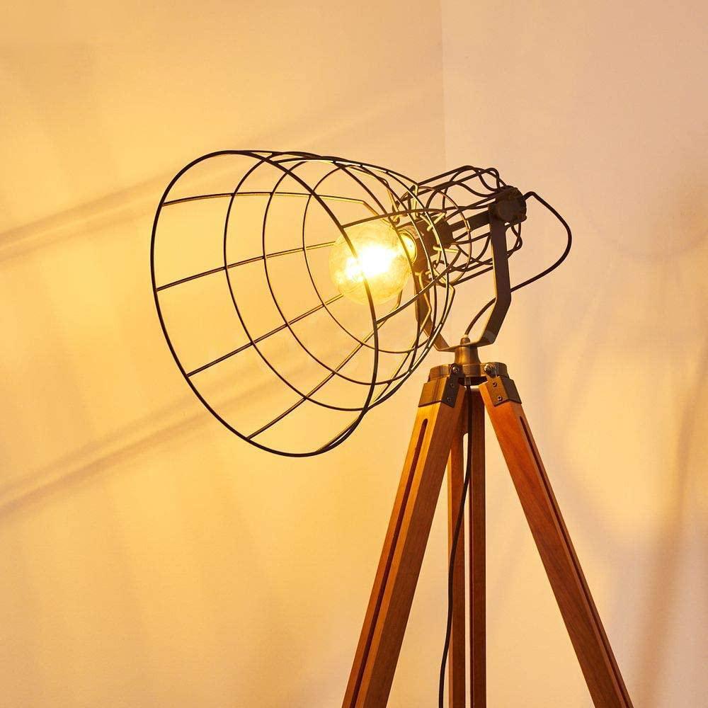 Cinema Industrial Floor Lamp V2 Wood Unfinished Steel E27