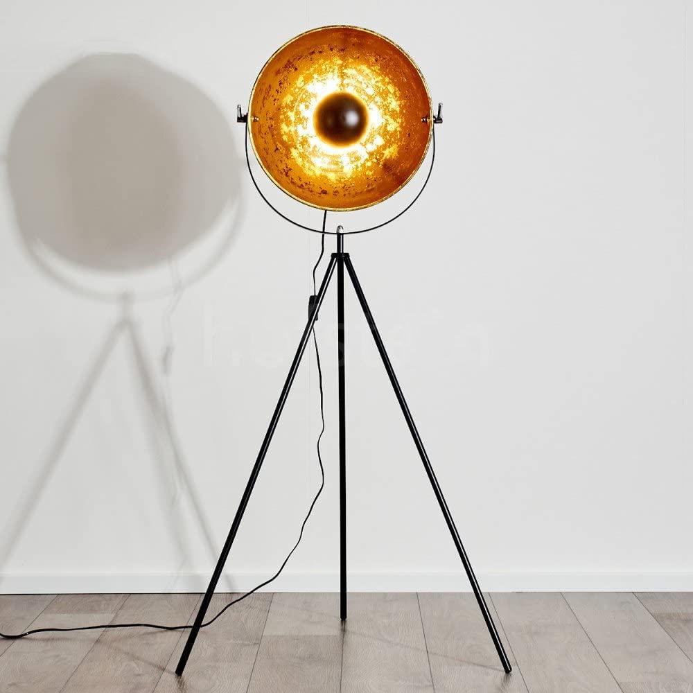 Moon Industrial Cinema Floor Lamp Wood Unfinished Metal E27