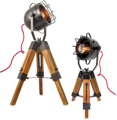 Industrial Cinema Spotlight Floor Lamp, E27, Adjustable, Wood & Metal