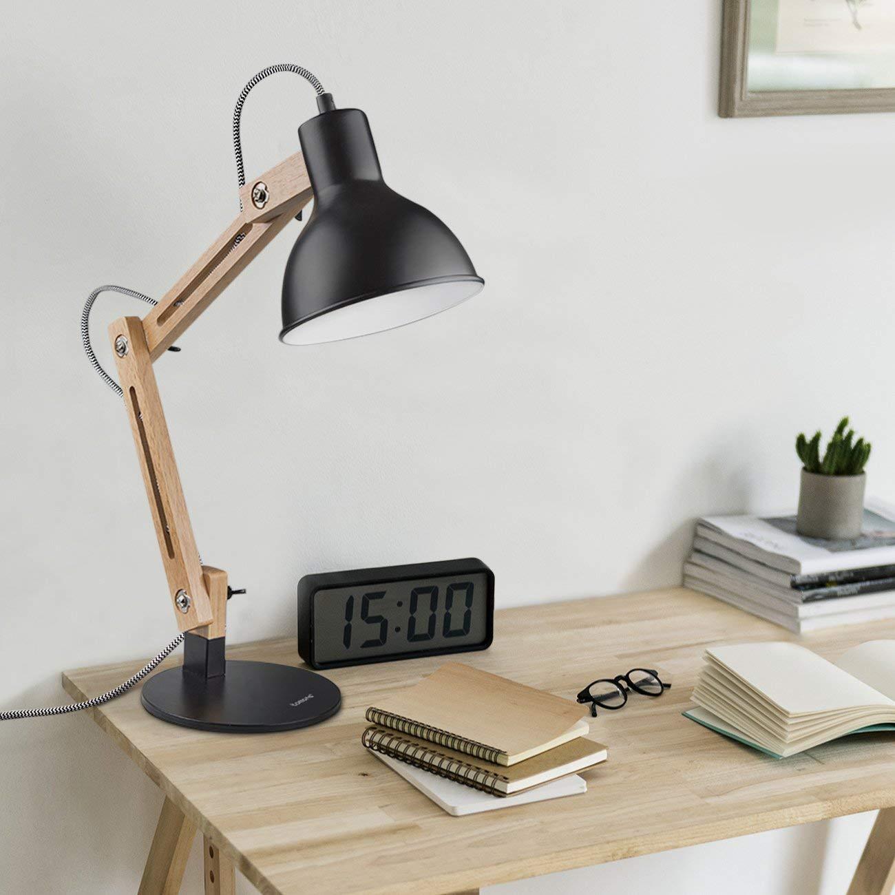 Industrial Adjustable Wooden Desk Lamp Solid Wood Iron Articulated Arms E27