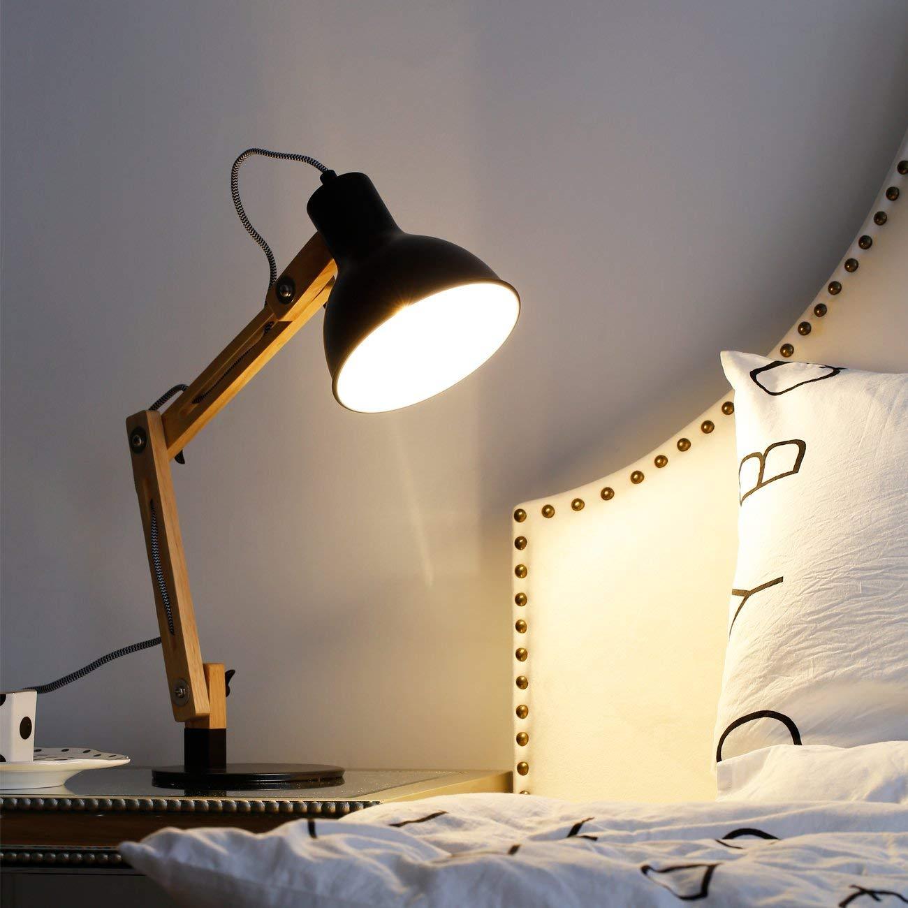 Industrial Adjustable Wooden Desk Lamp Solid Wood Iron Articulated Arms E27