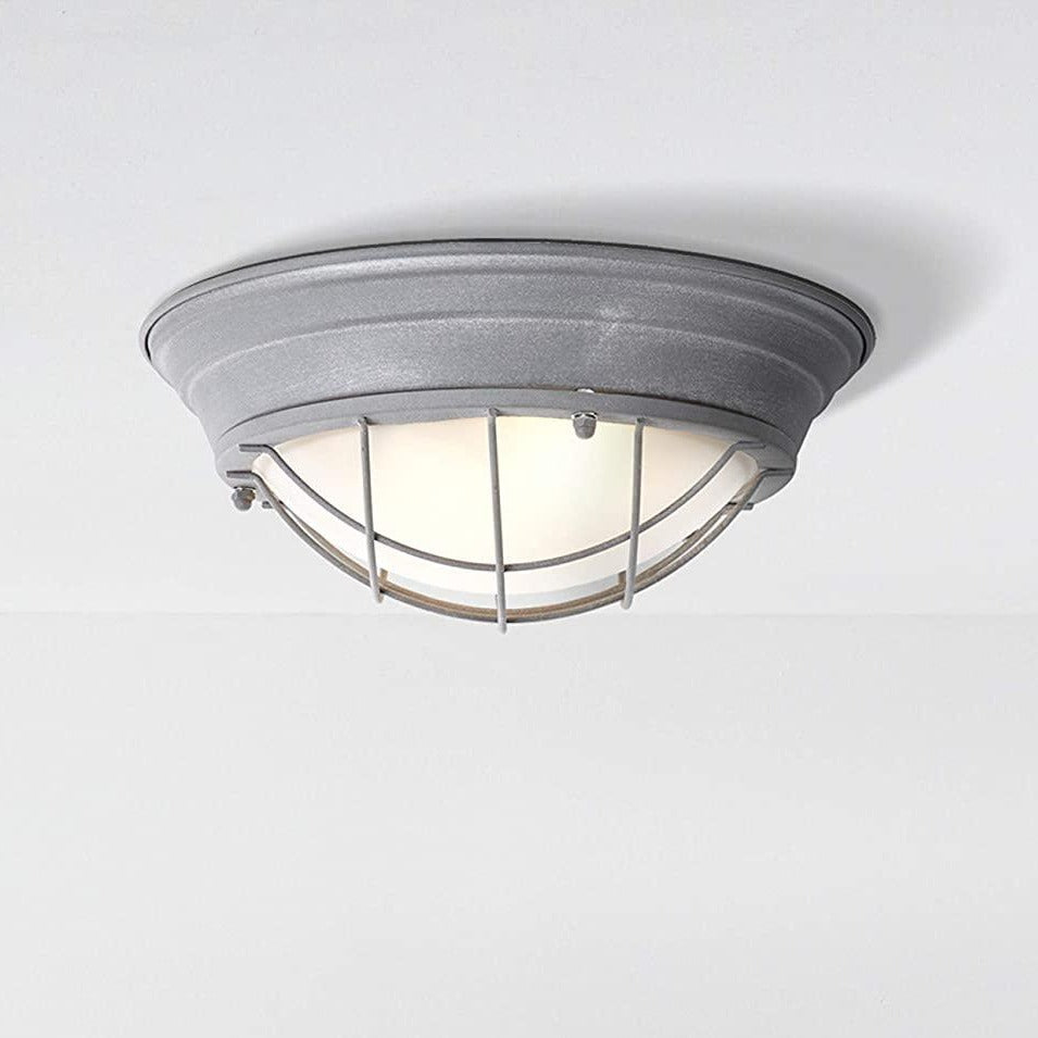 Porthole Ceiling Light Concrete-Effect Metal Frosted Glass 2×E27 Ø34cm