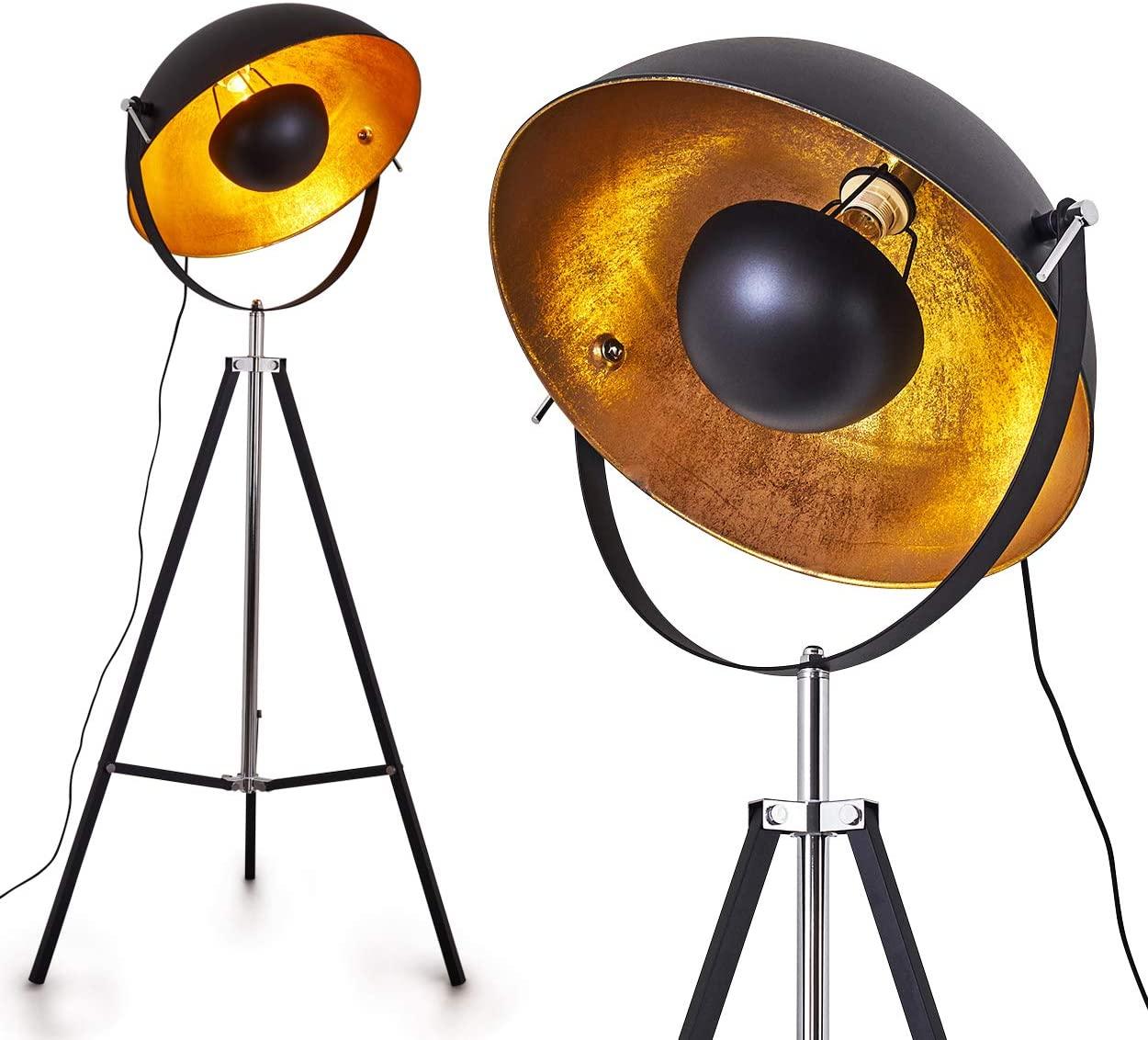 Industrial Cinema Moon L Floor Lamp Wood Unfinished Steel E27