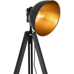 Dark Industrial Cinema Floor Lamp Wood Unfinished Metal E27 135cm