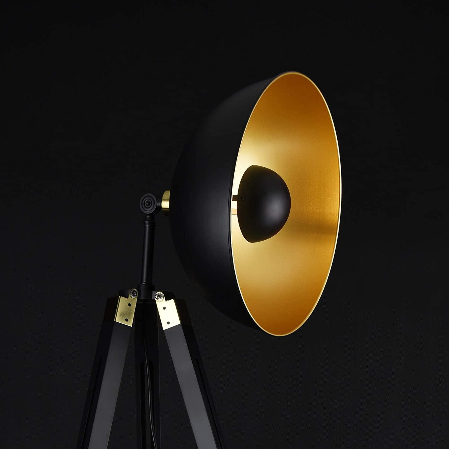 Industrial Cinema Floor Lamp Black Gold Steel Wood E27