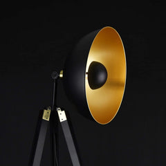 Industrial Cinema Floor Lamp Black Gold Steel Wood E27