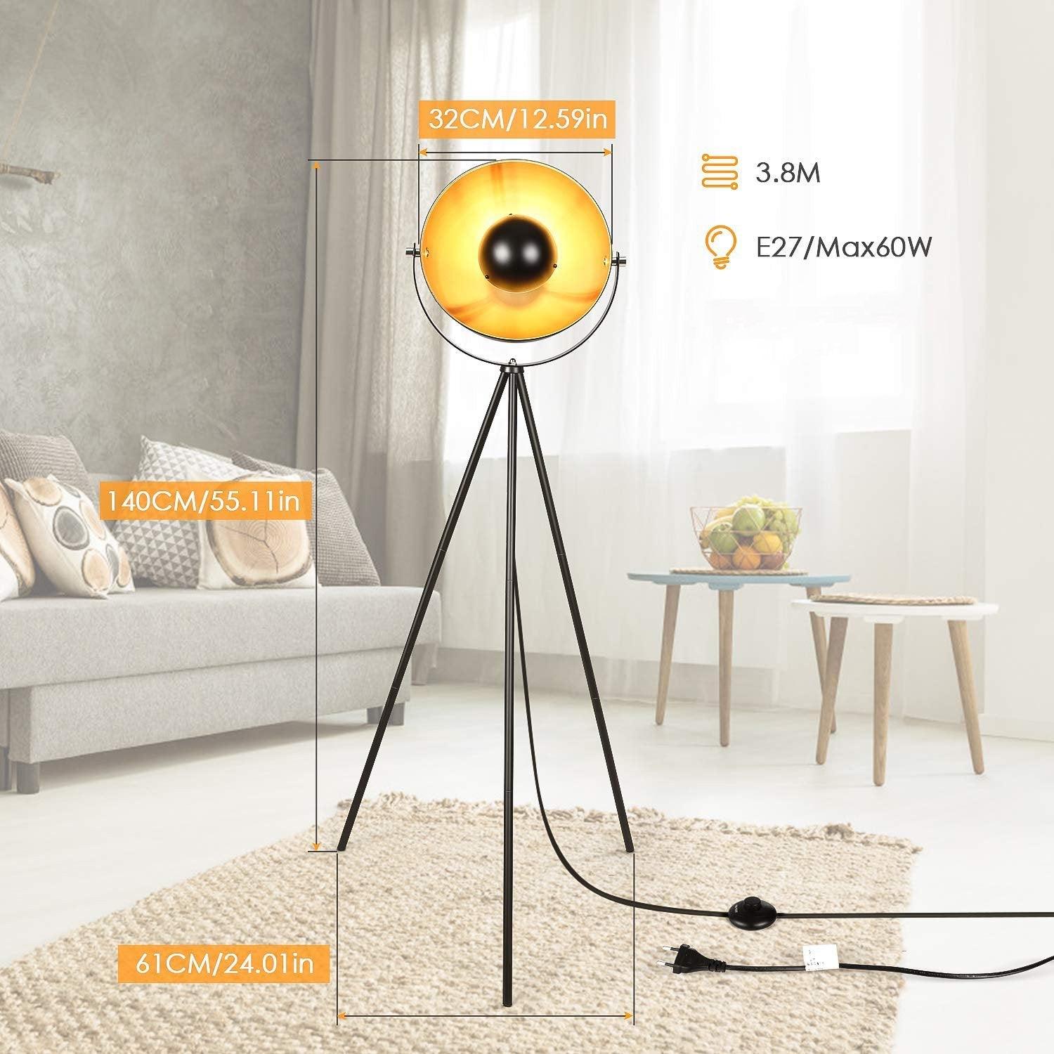 Moon Industrial Cinema Floor Lamp Wood Unfinished Metal E27