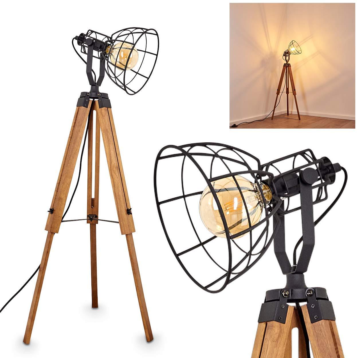 Cinema Style Industrial Floor Lamp Wood Unfinished Metal E27