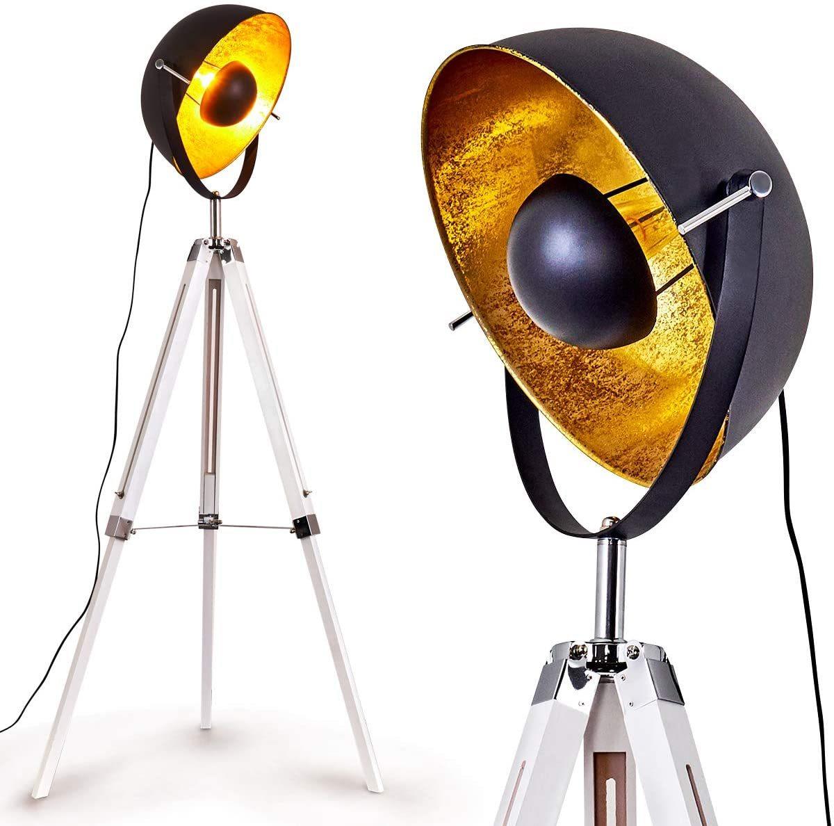 Moon Industrial Cinema Floor Lamp White Base Wood Steel E27