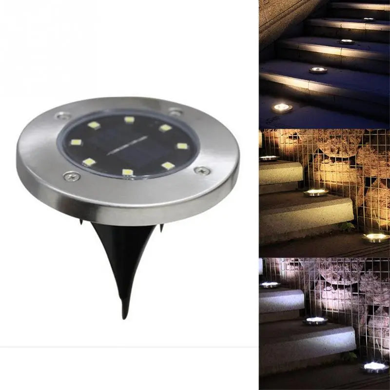 Solar LED Garden Ground Lamp Stainless Steel ABS 8 LED