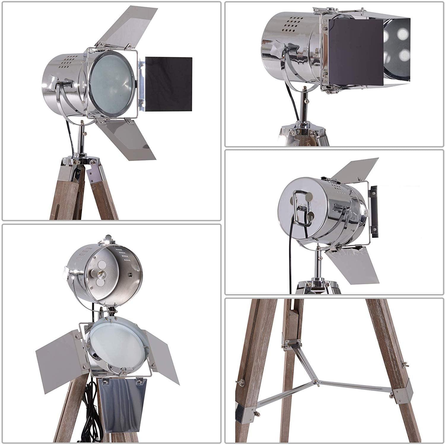 Retro Industrial Cinema Floor Lamp Wood Steel E27