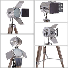 Retro Industrial Cinema Floor Lamp Wood Steel E27