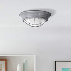 Porthole Ceiling Light Concrete-Effect Metal Frosted Glass 2×E27 Ø34cm