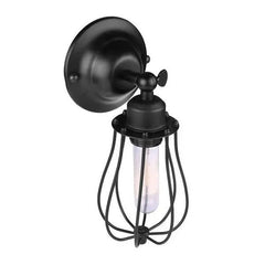 Industrial Drop Cage Wall Light Iron E27 Matt Black