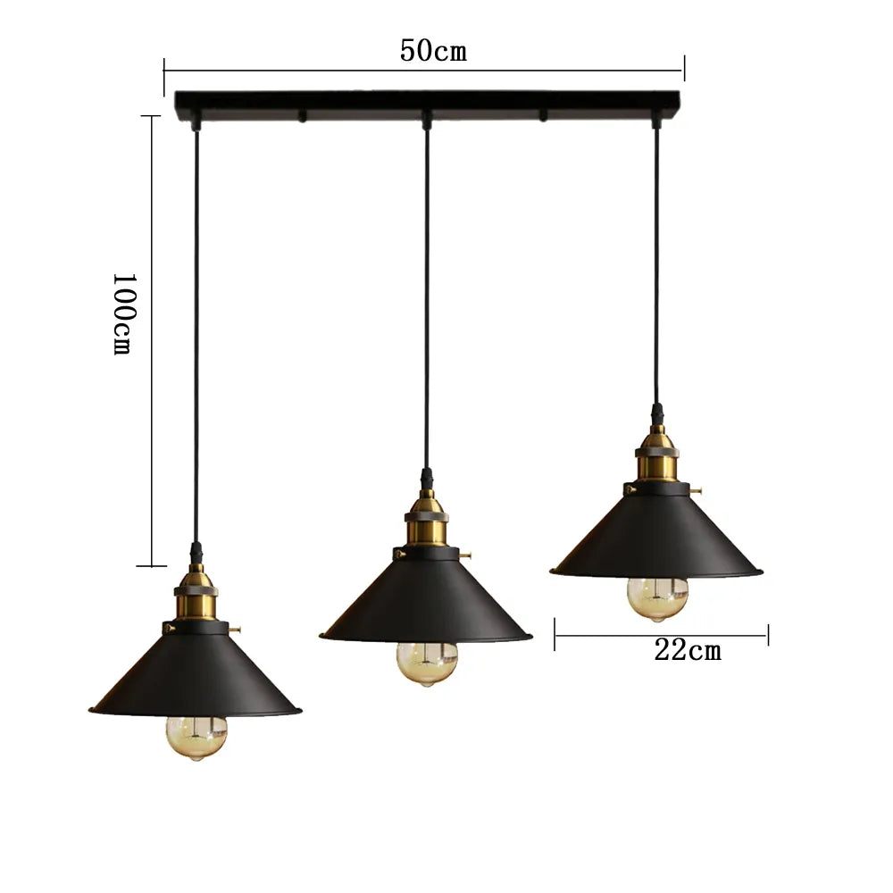 3-Light Industrial Chandelier Black Metal E27 Adjustable