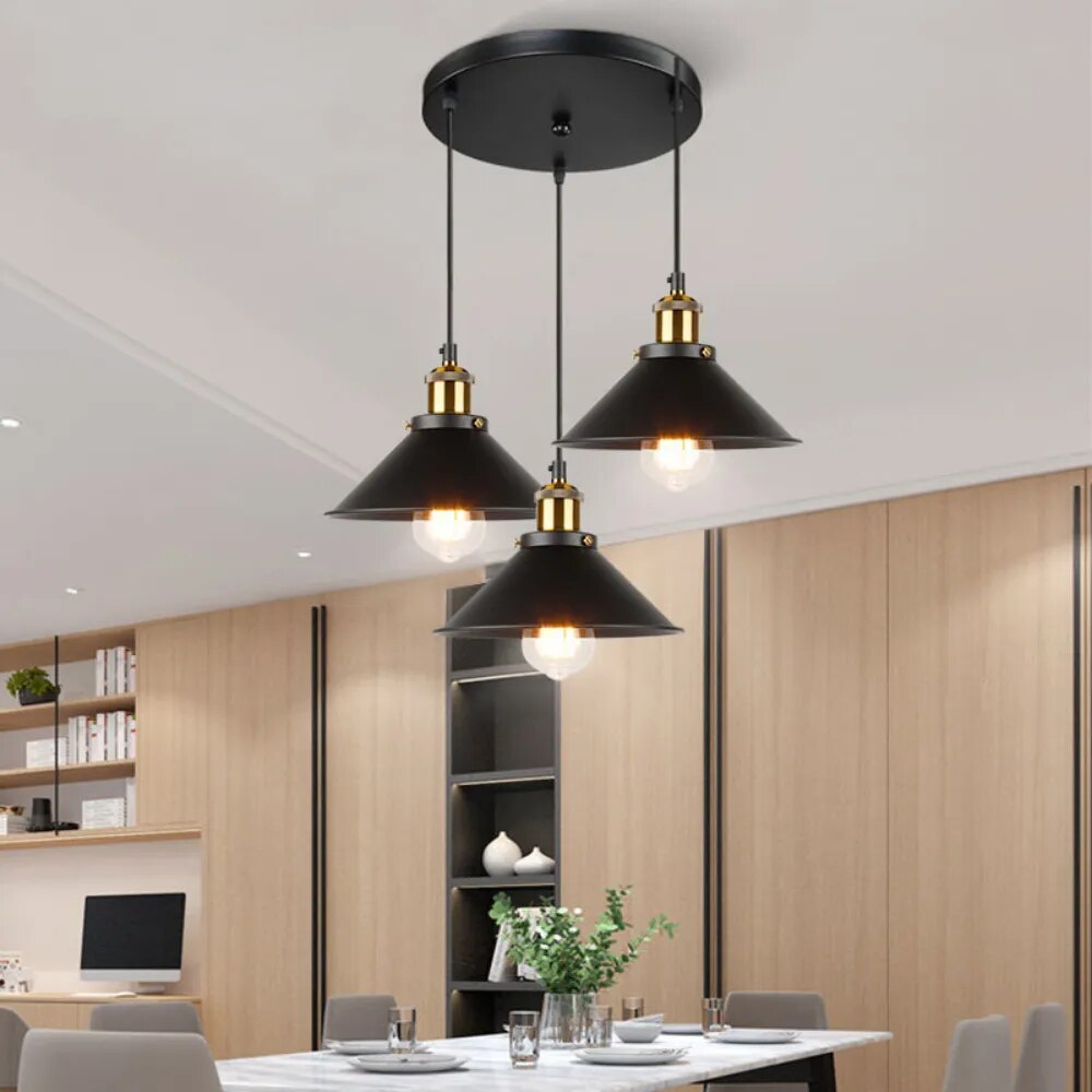 3-Light Industrial Chandelier Black Metal E27 Adjustable