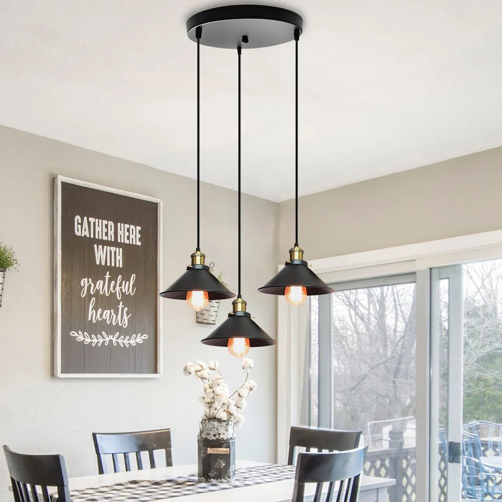 3-Light Industrial Chandelier Black Metal E27 Adjustable
