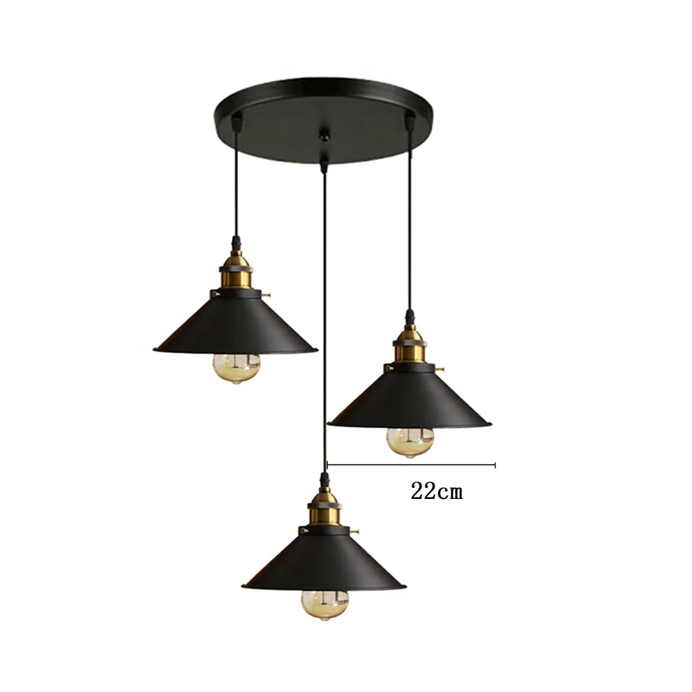 3-Light Industrial Chandelier Black Metal E27 Adjustable