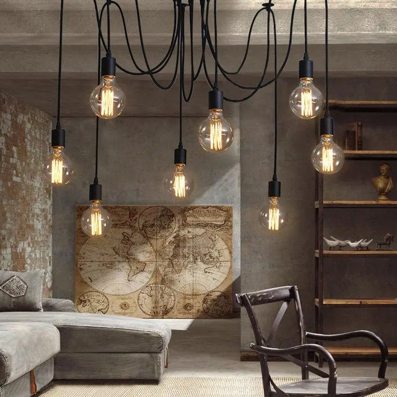 Spider Chandelier Industrial Black E27 Multi-Arm