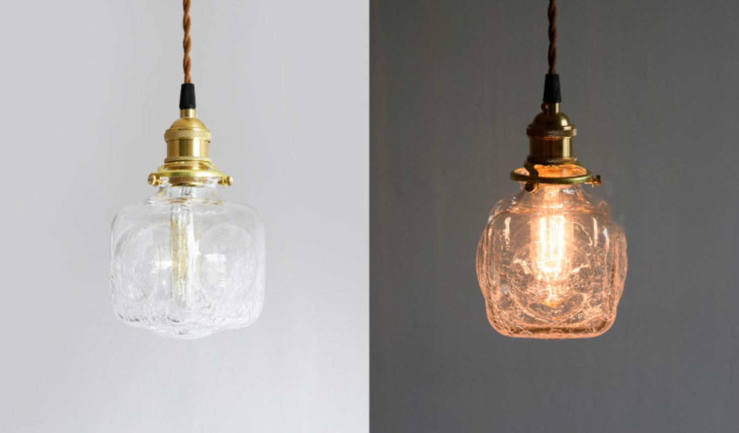 Brass & Textured Glass Pendant Light