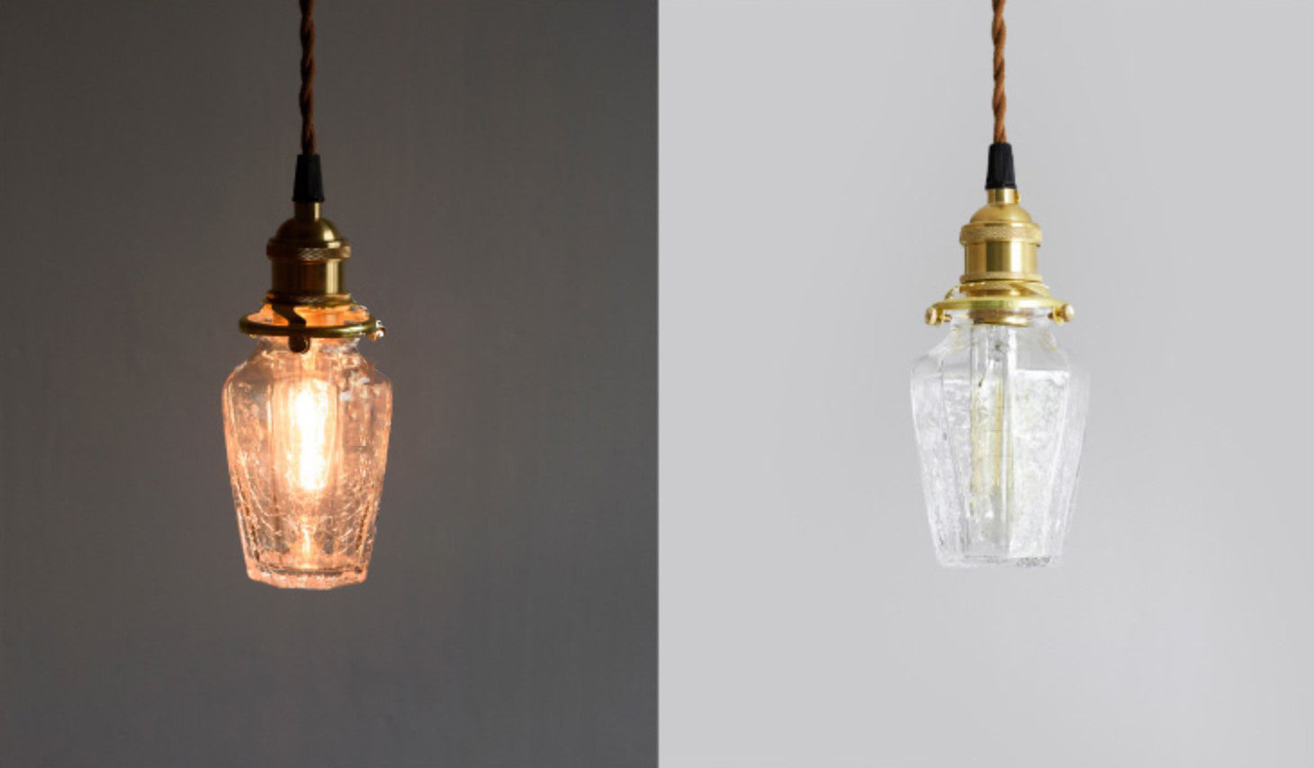Brass & Textured Glass Pendant Light