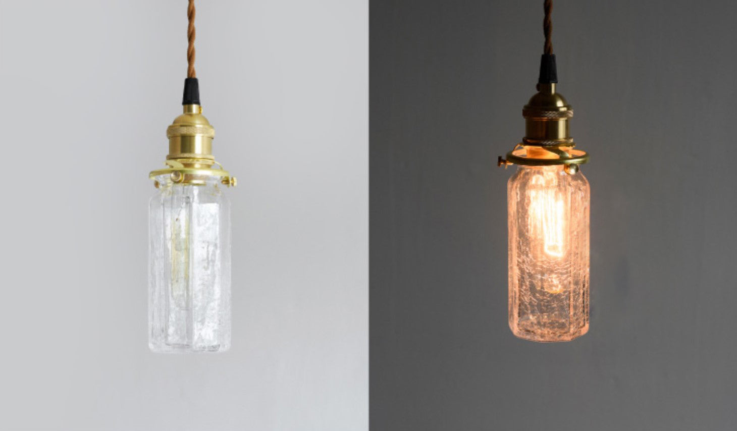 Brass & Textured Glass Pendant Light
