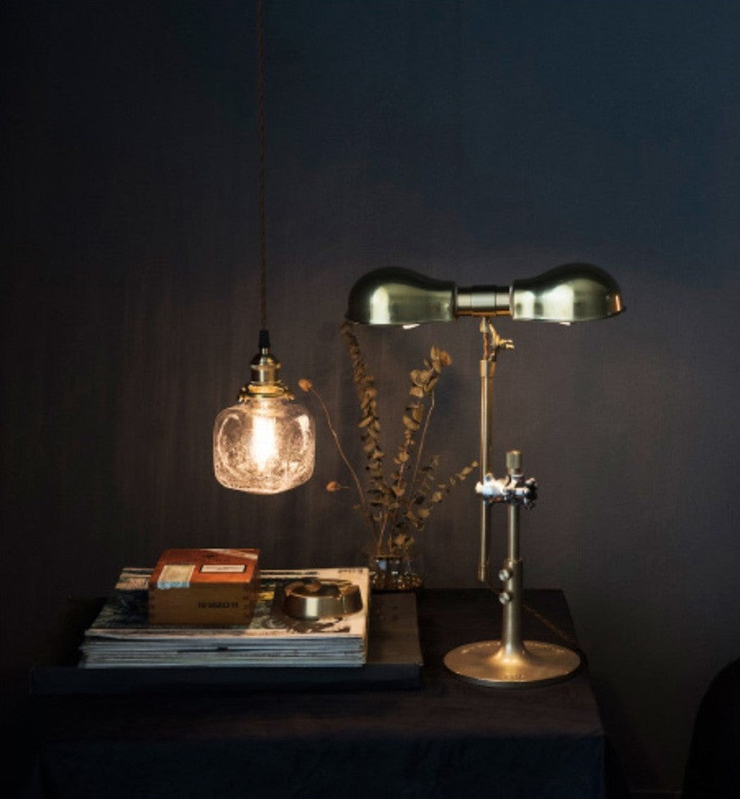 Brass & Textured Glass Pendant Light