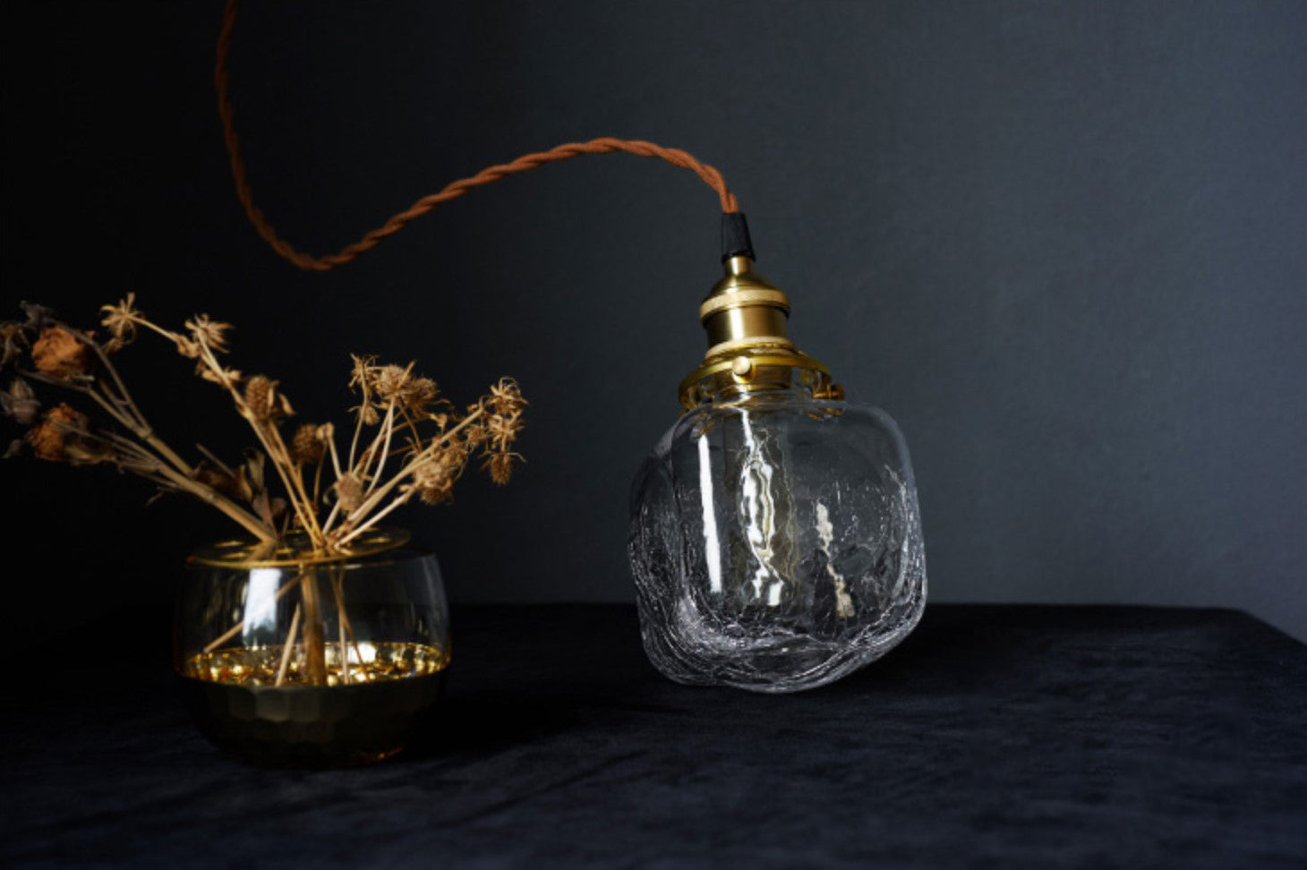 Brass & Textured Glass Pendant Light