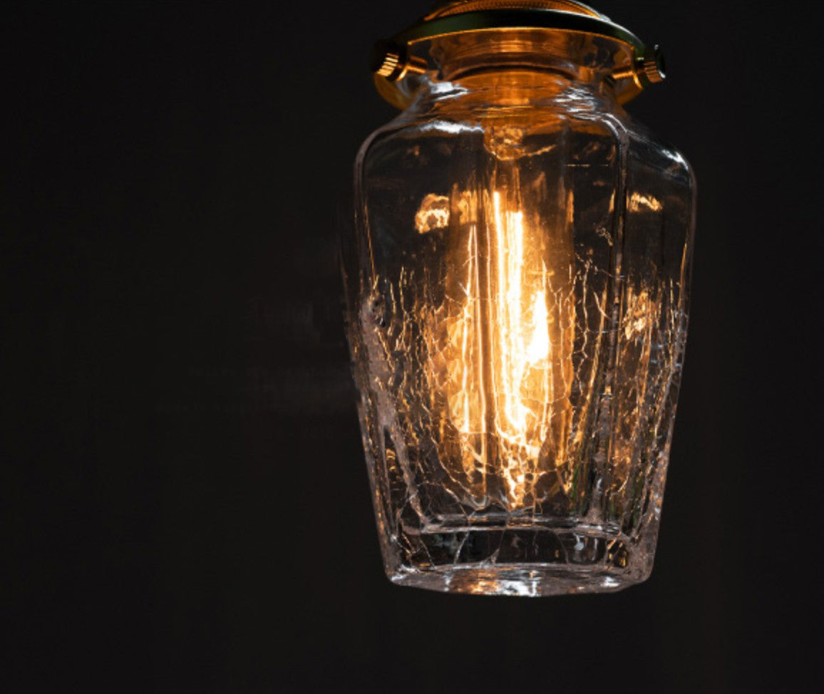 Brass & Textured Glass Pendant Light