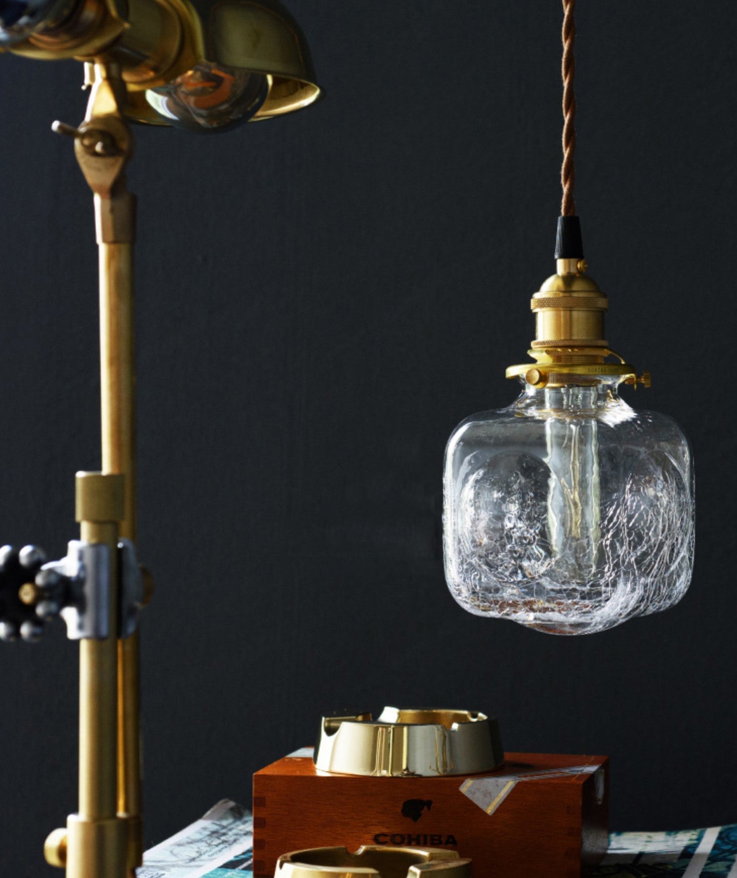 Brass & Textured Glass Pendant Light