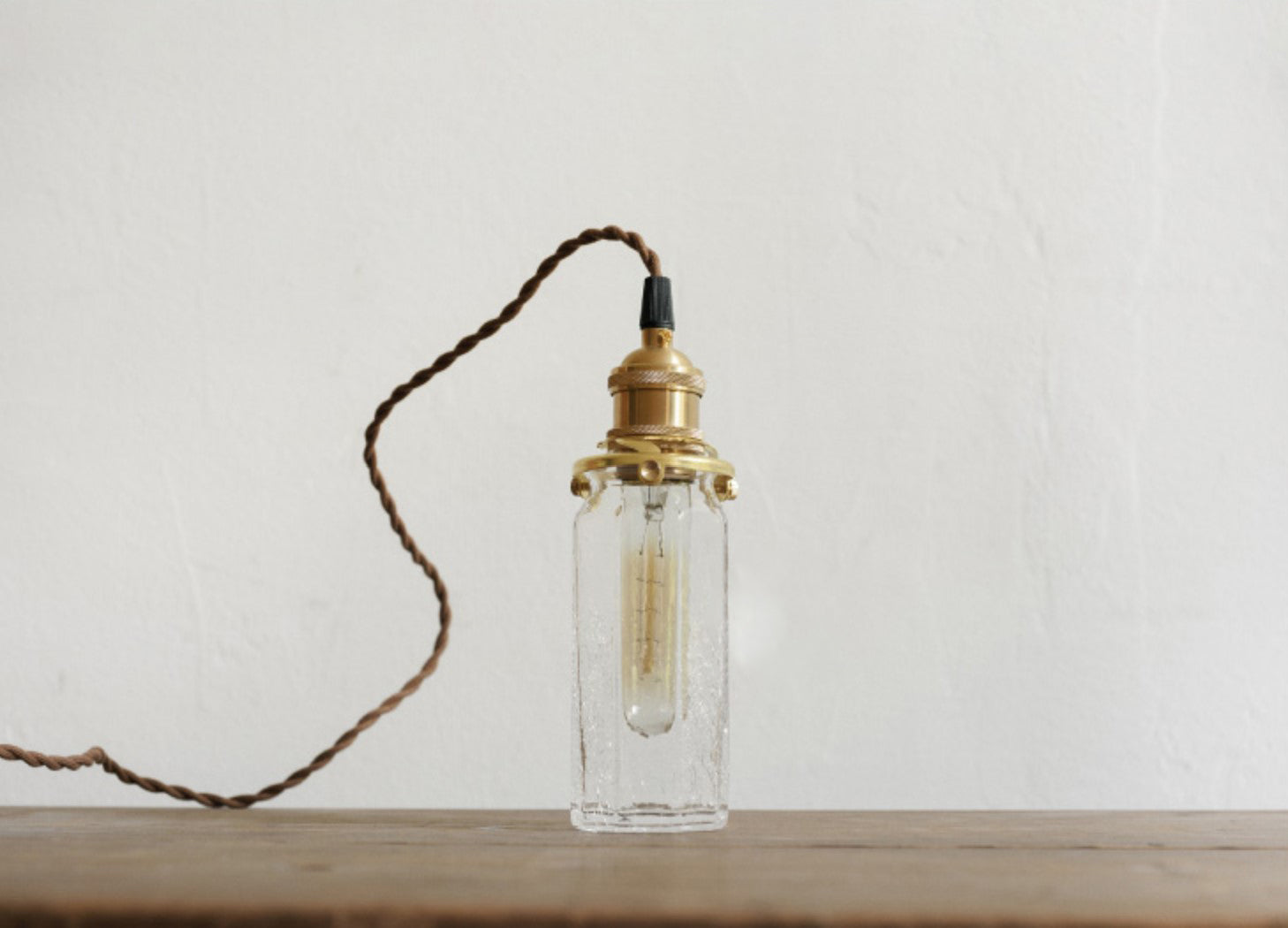 Brass & Textured Glass Pendant Light