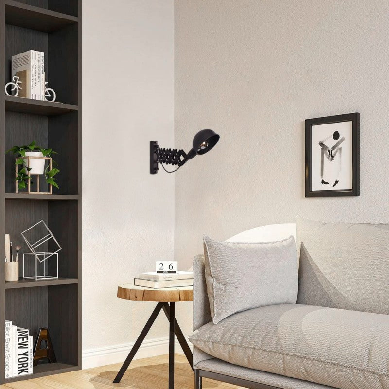 Industrial Accordion Wall Light Aluminium Matt Black E27 360° Shade