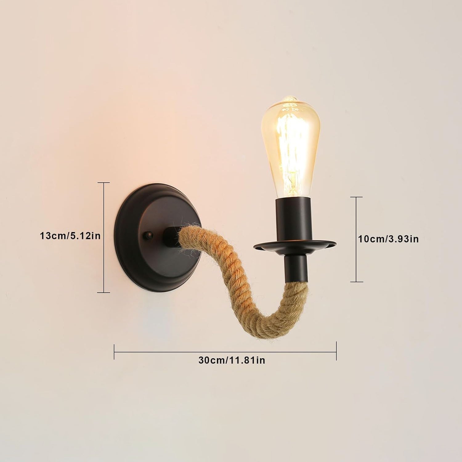 Rope Wall Light Hemp & Black Iron E27 Max 40W — Set of 2