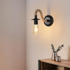Rope Wall Light Hemp & Black Iron E27 Max 40W — Set of 2