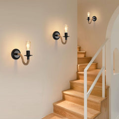 Rope Wall Light Hemp & Black Iron E27 Max 40W — Set of 2